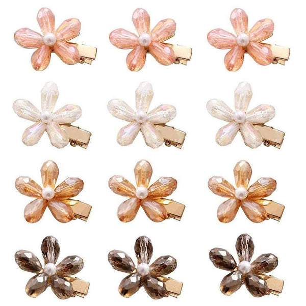 MIAO JIN 12Pcs Crystal Hair Clips, Pearls Alligator Hairpins for Women's and Girls Hair Accessories