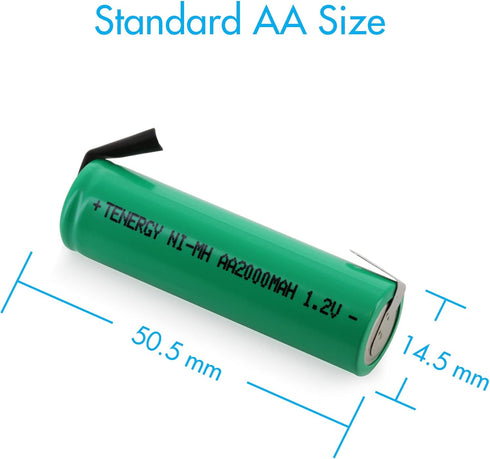 Tenergy 1.2V NiMH 2000mAh Flat Top Rechargeable AA Batteries, 10 Pack