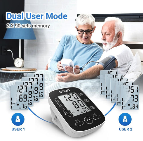 Scian Blood Pressure Monitor: Automatic Upper Arm Cuff for Home Use with Large LCD Display and 180 Memory (Black)