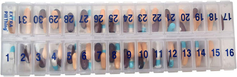 AM PM 31 Day Monthly Pill Planner Organizers - Large Compartment Pill Boxes for Entire Month (AM/PM Clear & Blue)
