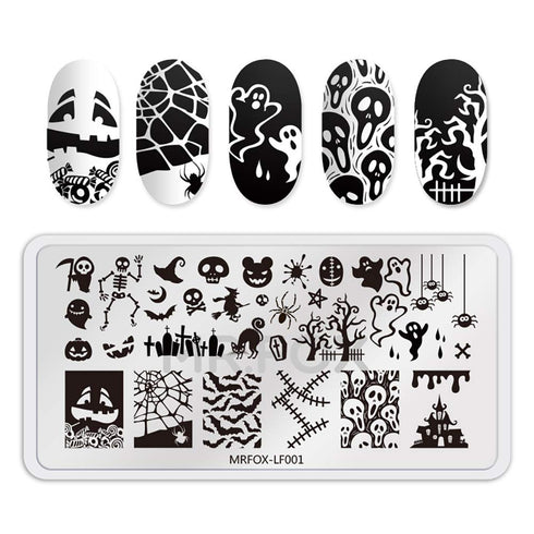 Mr. Fox Nail Printing Board Set - Halloween Flame Leopard, Zebra and Snake Motifs Nail Art DIY Stamping Template