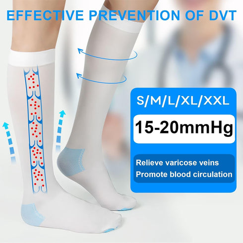 Zilaimi 2 15-20mmHg Pairs Medical Grade TED Hose Compression Stockings for Women & Men, Knee-High Anti Embolism