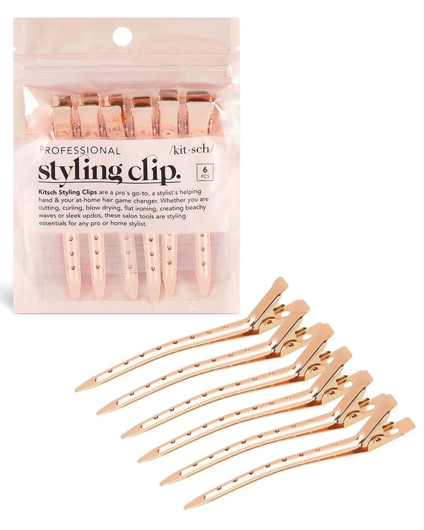 Kitsch Professional Alligator Clips for Hair Styling – 3.5" Aluminum Hair Sectioning Clips, Rose Gold, 6 Pcs