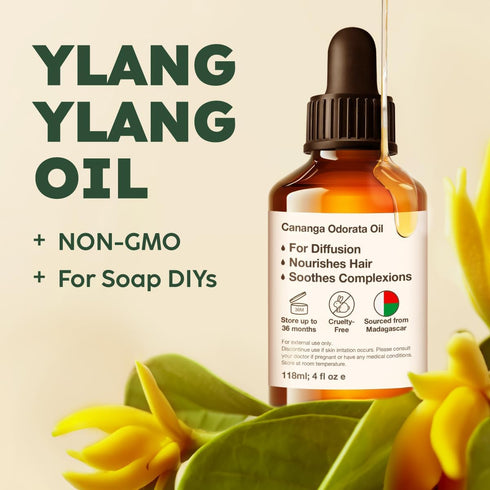 Set 2x4 oz Rose Essential Oils for Skin Use & Ylang-Ylang Essential Oil for Diffuser - Aromatherapy Grade Essential