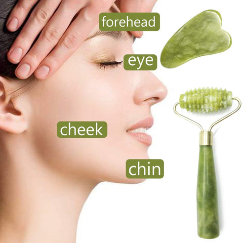 TIHOOD 6PCS Massage Tools Kits, 4 PCS Jade Roller Facial Kits with 2 Scraping Massage Tools for Anti Aging