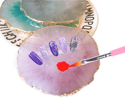JASSINS Resin Nail Art Palette, Nail Art Painting Mixed Color Palette with Gold Edge for Makeup Display Board (Pink)
