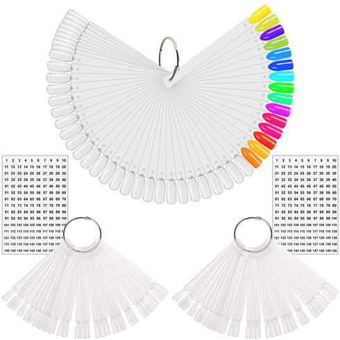 KINGMAS 150 Pcs Nail Swatches Sticks with Ring, Clear Nail Art Color Display False Nail Tips Polish Practice