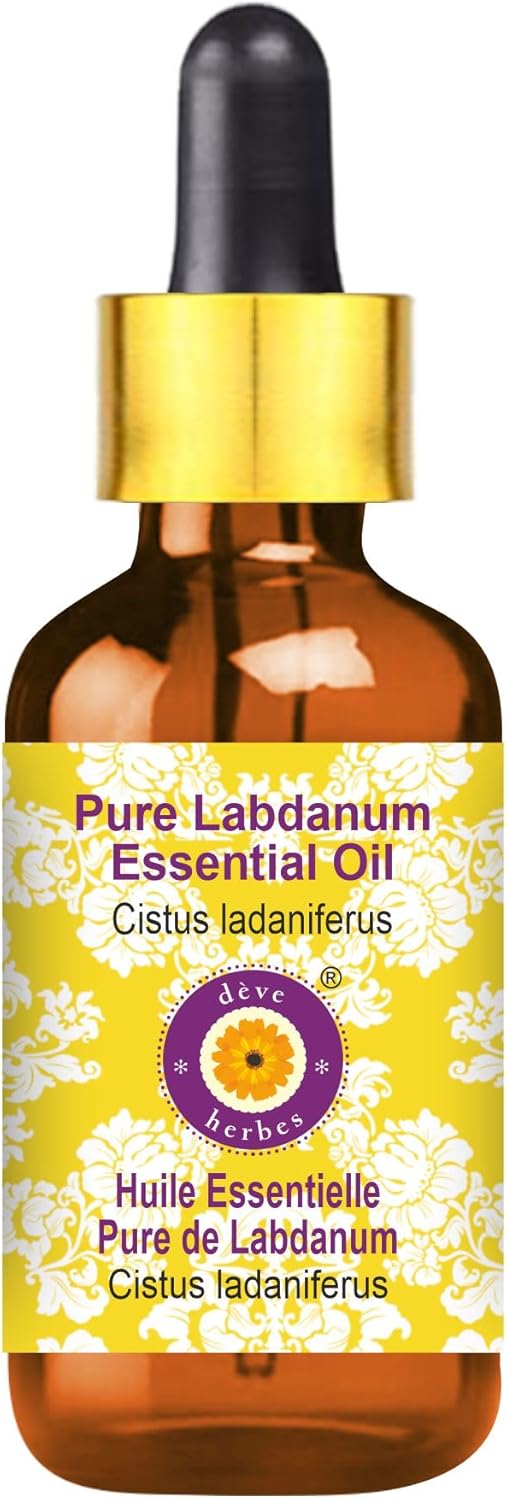 Deve Herbes Pure Labdanum Essential Oil 50ml (1.69 oz) with Glass Dropper - Steam Distilled for Aromatherapy.