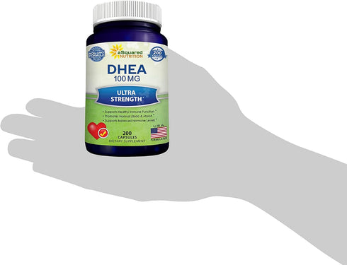 DHEA 100mg Max Strength, 200 Capsules for Balanced Hormone Levels, Natural Supplement for Metabolism, Libido, Brain,