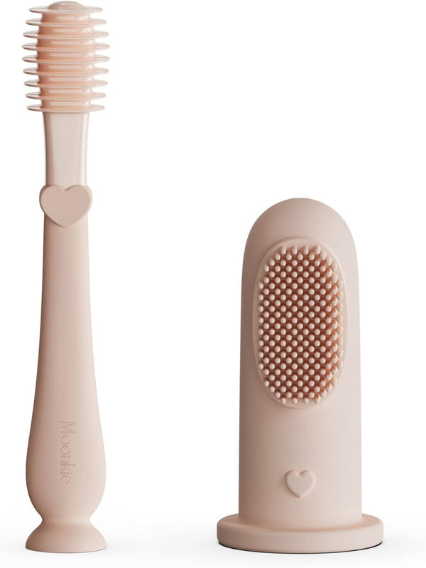 Moonkie Baby Finger Toothbrush Tongue Oral Cleaner Kit for 3 Months +, 2 Pcs (Blush)