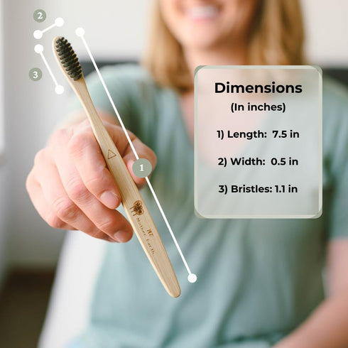 Bamboo Charcoal Toothbrush Pack, Medium Soft Bristle Brush, Charcoal Infused, Biodegradable & Eco-Friendly (Pack of 4)