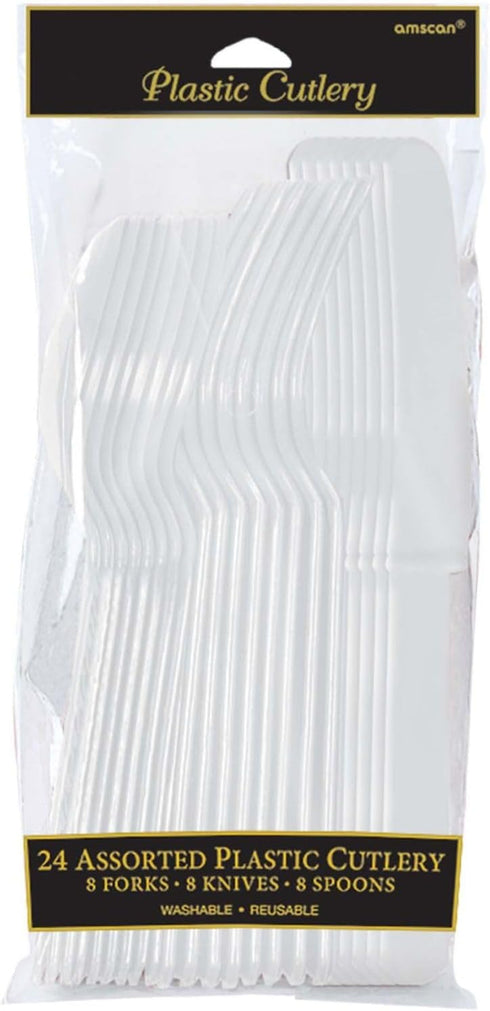 Premium Assorted Clear Plastic Cutlery Set, Pack of 24, Stylish & Versatile Design for Parties
