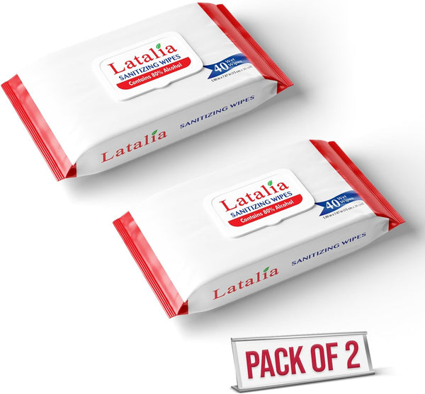 Latalia Hand Wipes Pack of 2 | 80% Alcohol Hand Sanitizer Wipes