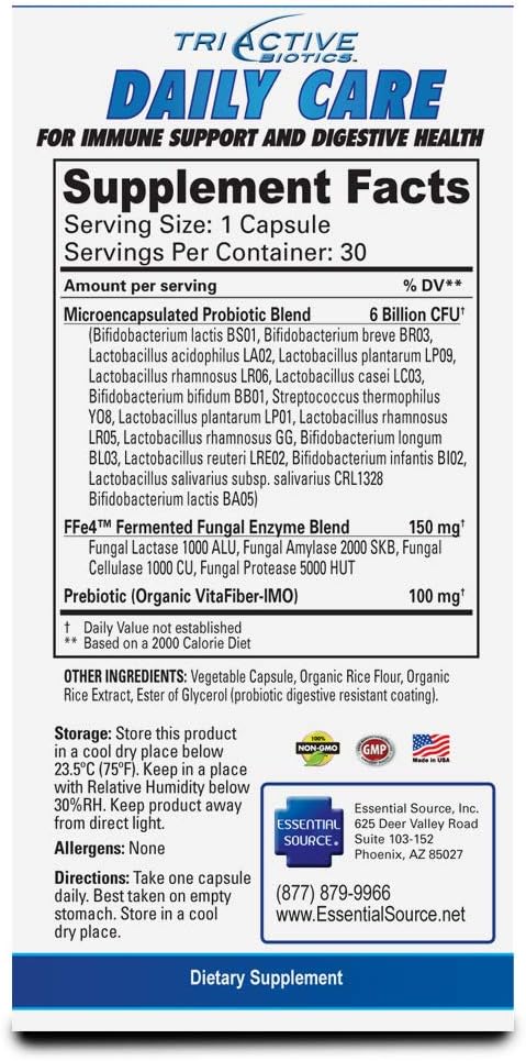 TriActive Biotics Daily Care - Probiotics for Women and Men, Prebiotic Blend with 6 Billion CFU for Digestive Health,