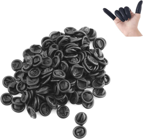 150pcs Disposable Latex Finger Cots Protective Fingertips Gloves Rubber Fingerstall Sleeves 65mmx25mm (Black)