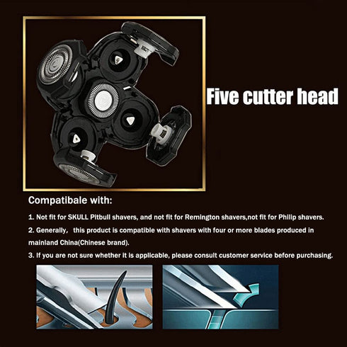 Shaver Blade Heads, 5 Heads Electric Razor Replacement Blade for Head and Face, Easy Install (Black)