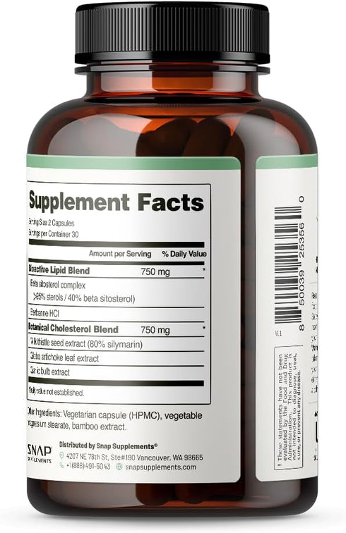 Snap Supplements Cholesterol Health - 60 Capsules, Support Healthy Cholesterol Levels and Heart Health
