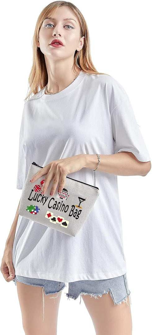 TSOTMO Casino Gamble Zipper Pouch Gift Bag for Gambler, Casino Lover, Gambling Gift, Slots, Dice, Poker Chips - Casino