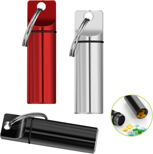3Pcs Portable Keychain Pill Holder, Waterproof Pill Organizer, Mini Pill Box for Emergency & Nitroglycerin