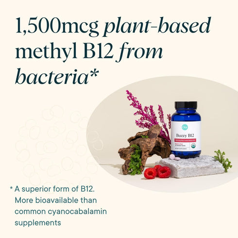 Ora Organic Vitamin B12 1500mcg - Plant-Based Methylcobalamin for Adults, Raspberry Flavor Chewable Tablets - 30 Count