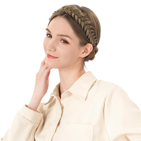 Messy Wide 2 Strands Synthetic Hair Braided Headband - Classic Chunky Elastic Stretch Braid (Highlighted)