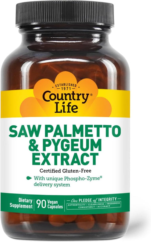 Country Life Saw Palmetto & Pygeum Extract, 90 Capsules, Prostate Health Supplement for Men's Health