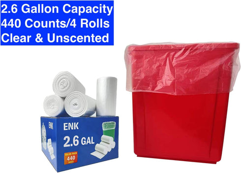 440 Counts 2.6 Gallon Clear Trash Bags ENK, Small Bathroom Trash Bags for Home Kitchen and Office