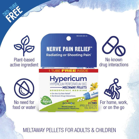 Boiron Hypericum Perforatum 30C Homeopathic Medicine for Nerve Pain, Toothaches, Pain Relief - 3 Count