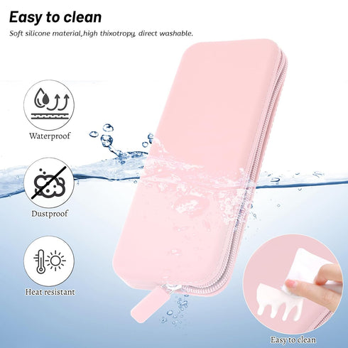 Sakolla Travel Makeup Brush Holder, Silicone Makeup Brush Bag with Zipper Closure for Daily Essentials (Pink)
