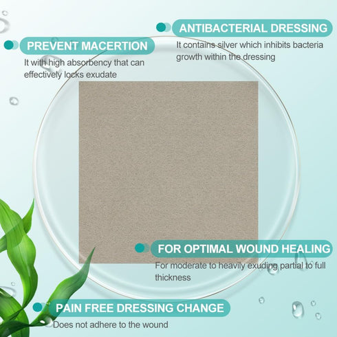 Pads,4'' 4'' 5 Packs Dimora Upgrade Silver Calcium Alginate Wound Dressing -Antibacterial Non Stick Gauze, Highly