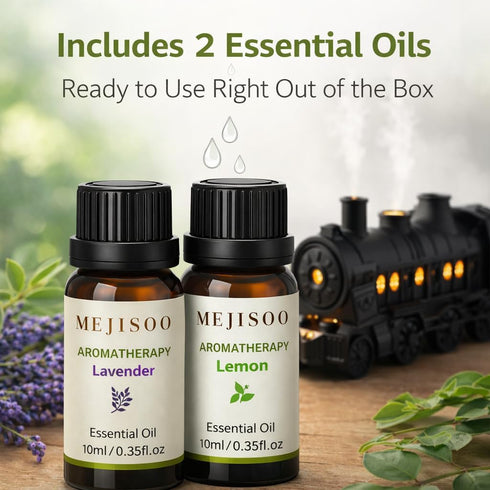 Set, 300 ml 2 Steam Train Essential Oil Diffuser Retro Train Aromatherapy Diffuser with Night Light, Includes Essential
