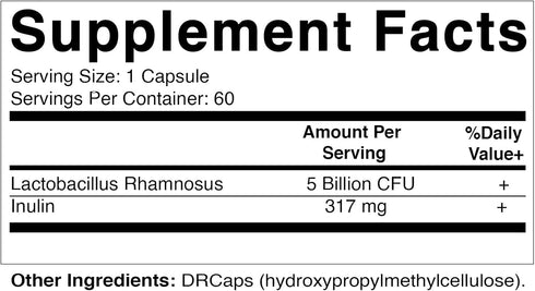 Vitamatic Lactobacillus Rhamnosus 5 Billion per DR Capsule (10 Billion Per 2 Capsules) - 60 Count - Advanced Digestive & Immune Support - Made with Prebiotic Inulin Fiber