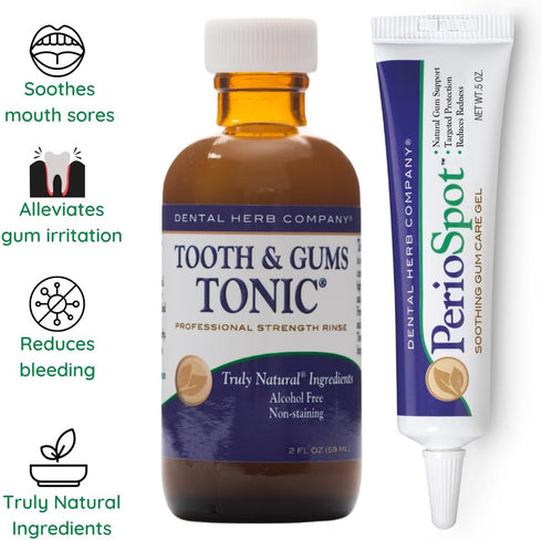 Dental Herb Company - Mouth Sore and Gum Care Kit - Soothes and relieves discomfort associated with canker sores and gum irritation - Truly Natural. 2 oz. Mouthrinse - 0.5 oz. PerioSpot