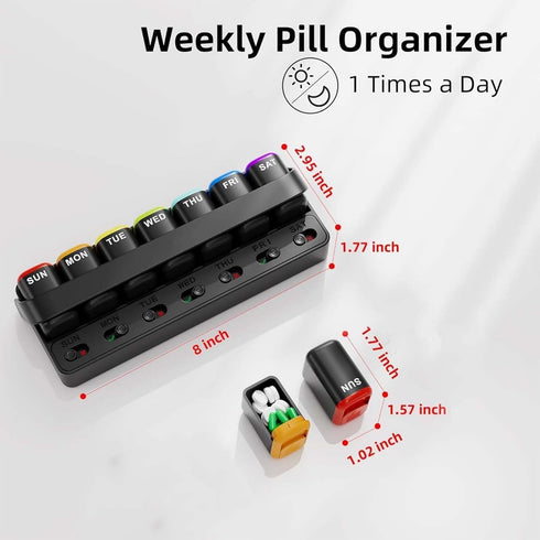 ORBOX 7 Weekly Pill Organizer Day Pill Organizer one time a Day with Reminder, Detachable Travel Pill Case, Large