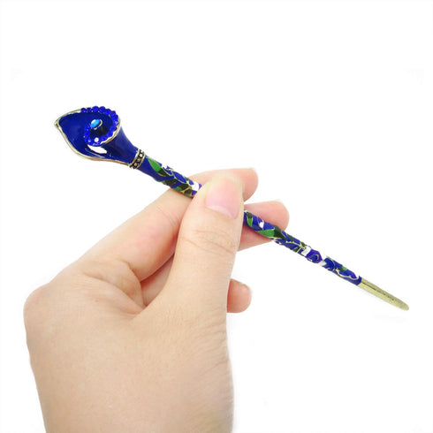 Honbay Cloisonn Vintage Hair Stick with Calla, Chinese Traditional Style Fashion Hairpin (Blue)