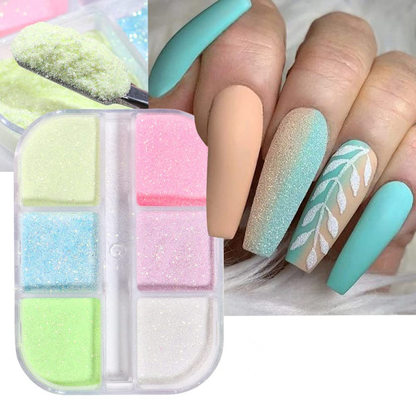 Holographic Luminous Nail Powder Glitter Kit, 6 Colors 3D Sparkly Fluorescent Pigments for Acrylic Nails Decorations