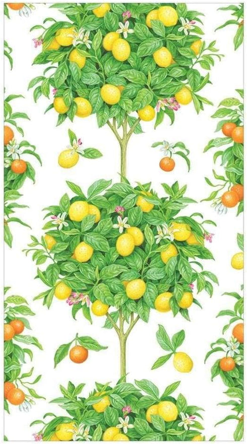 Packs 15 Caspari Citrus Topiaries Paper Guest Towel Napkins in White - Two
