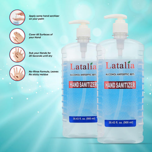 Pack 2 (900ml, 30 oz) Latalia Hand Sanitizer - off Travel Hand Sanitizers - Unscented Mini Clean Scent Non-Drying
