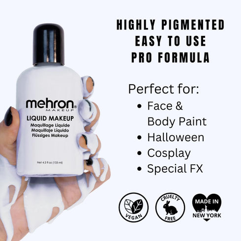 Mehron Makeup Liquid Makeup - Face Paint and Body Paint, Air Brush Compatible, 4.5 oz (MOONLIGHT WHITE)