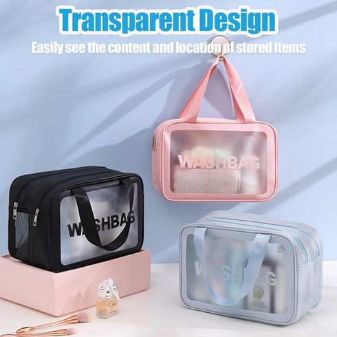 Travel Toiletry Bag - Large Clear Makeup Bag, 2 in 1 Waterproof Skin Care Bag for Toiletries (Pink)