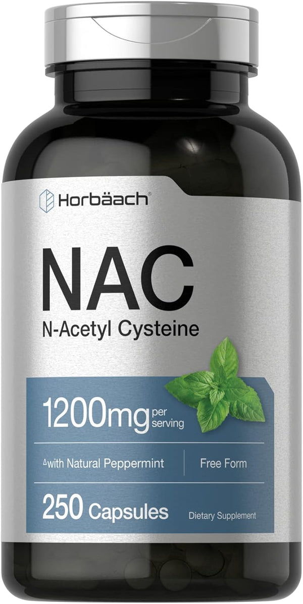 Horbaach NAC N-Acetyl Cysteine Supplement, 1200mg, 250 Capsules - Non-GMO, Gluten Free with Natural Peppermint