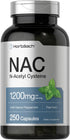 Horbaach NAC N-Acetyl Cysteine Supplement, 1200mg, 250 Capsules - Non-GMO, Gluten Free with Natural Peppermint