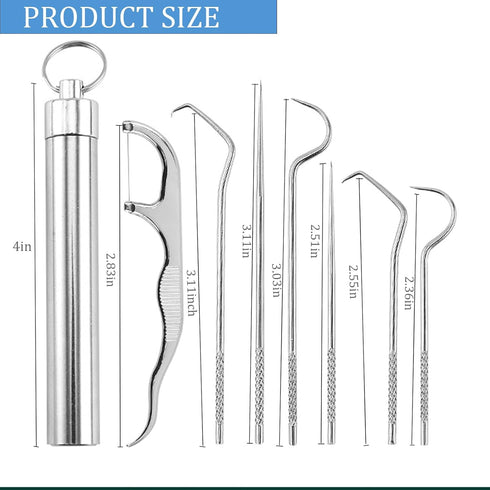 Dental Teeth Pick 7 Pack, Stainless Steel Toothpick Kit, Dental Tools for Teeth Cleaning with Holder