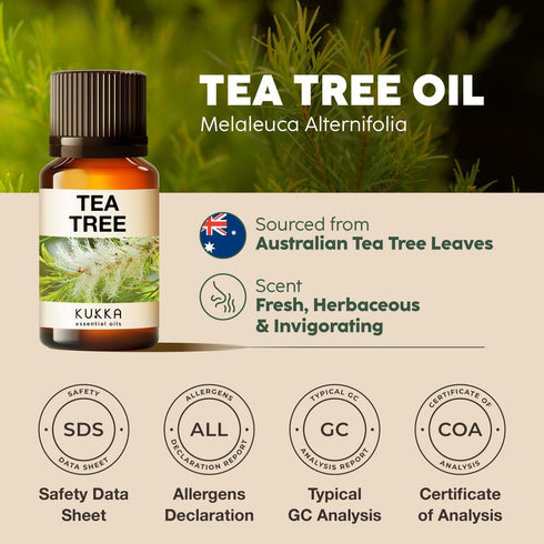 Kukka Tea Tree Essential Oil, 0.34 FL Oz, 100% Natural for Skin, Hair, Toenail & Soap Making