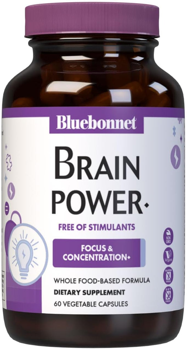 Bluebonnet Nutrition BrainPower - Whole Food-Based Nootropic Blend for Brain Health, 60 Vegetable Capsules