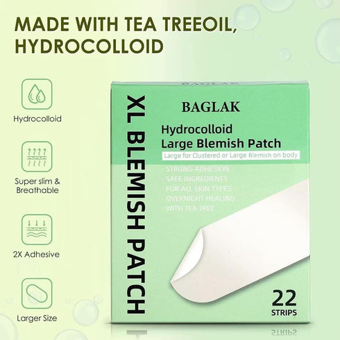 Large Blemish Patches - 22 XL Hydrocolloid Strips, Zit Stickers for Face, Facial Skin Care