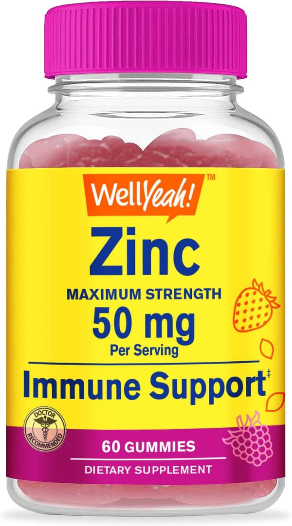 Zinc Gummies 50 mg - Supports Healthy Immune Function and Antioxidant Health, Natural Berry Flavor, Gluten-Free, 60