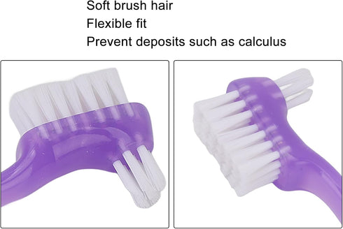 False Teeth Cleaning Brush, Portable Dual Head Denture Cleaning Toothbrush, Multi Layered Bristles for Care (Purple)