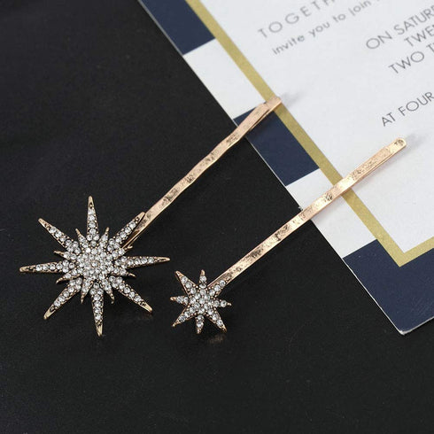 Vintage Rhinestone Moon Snowflake Star Hair Clip - Bobby Pins for Women, Alloy Barrettes