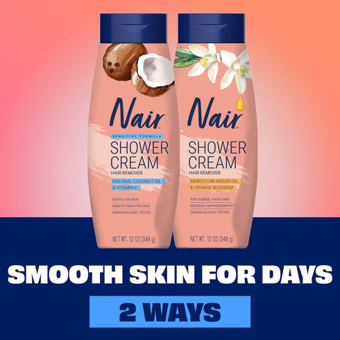 NAIR Sensitive Shower Cream Hair Remover with Natural Coconut Oil and Vitamin E, 12 oz Body Hair Removal Cream